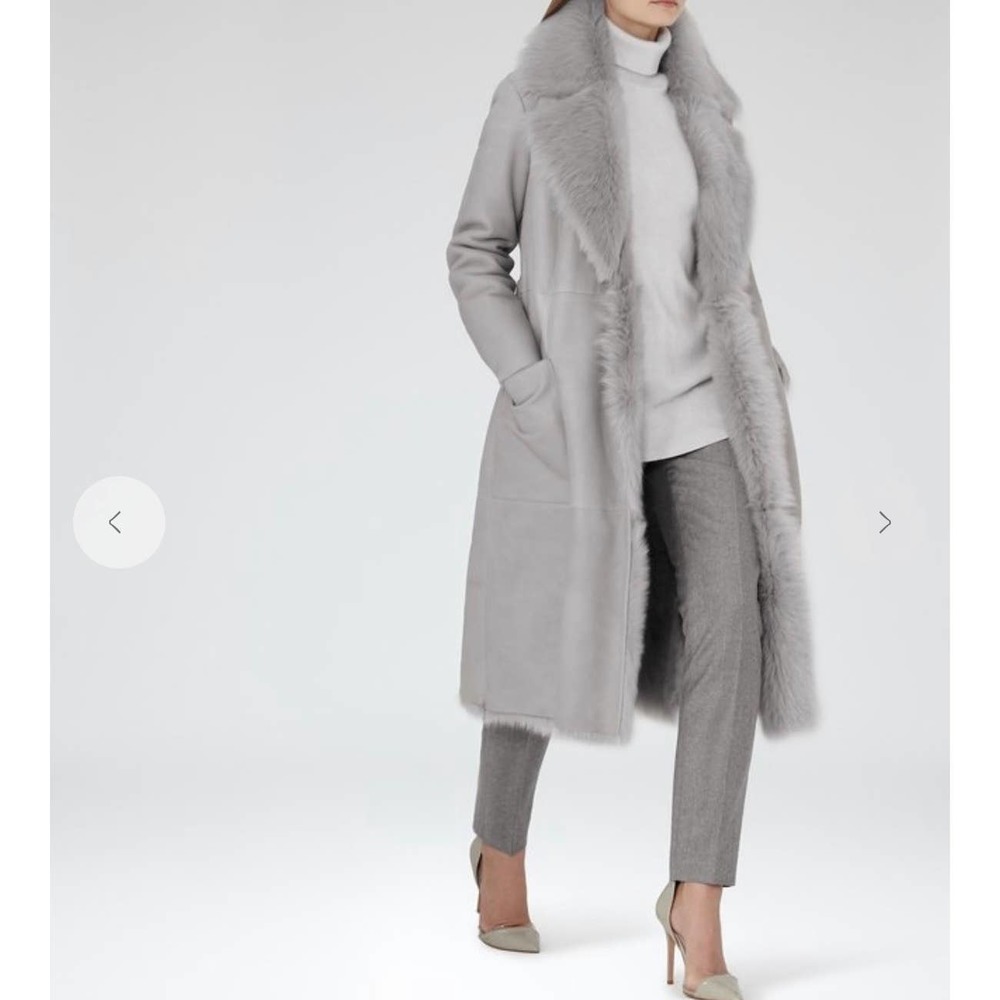 REISS Lonine Shearling Coat in Grey - Picture 2 of 14